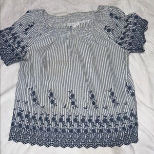 Navy and White Striped Women's Blouse